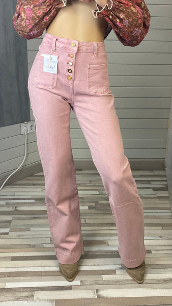 Pantalón recto abotonado rosa nude
