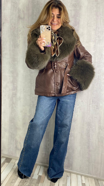 Chaqueta de polipiel marrón chocolate afelpadla