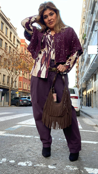 Chaqueta bomber de lentejuelas color berenjena