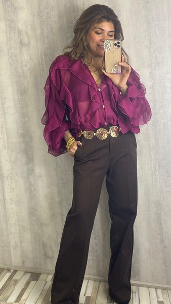 Blusa con volantes buganvilla efecto seda