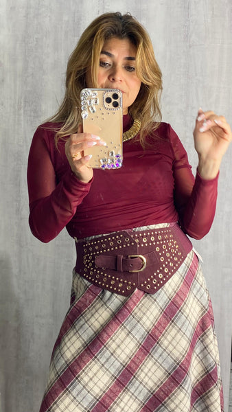 Cinturón elástico ancho granate