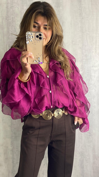 Blusa con volantes buganvilla efecto seda