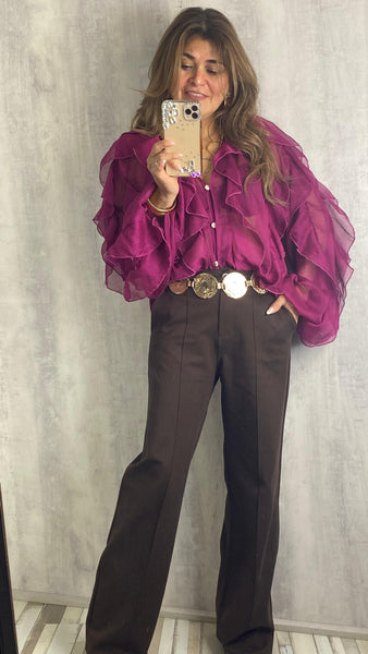 Blusa con volantes buganvilla efecto seda