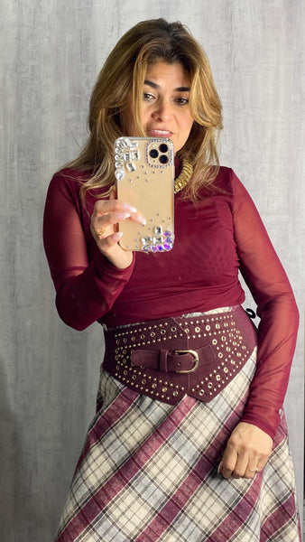 Cinturón elástico ancho granate