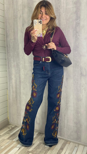 Bodi elástico granate escote en pico