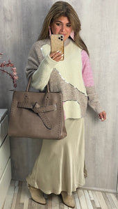 Bolso grande de polipiel color taupe