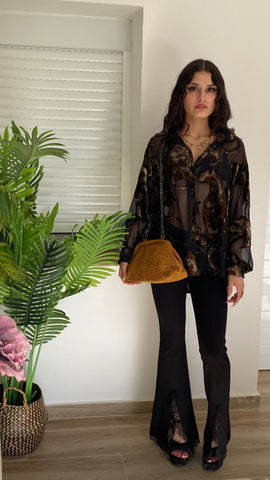 Camisa transparente de leopardo de terciopelo en relieve