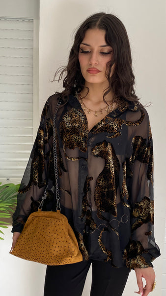 Camisa transparente de leopardo de terciopelo en relieve