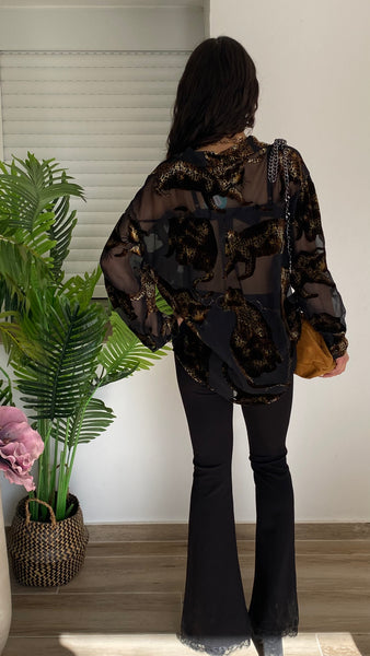 Camisa transparente de leopardo de terciopelo en relieve