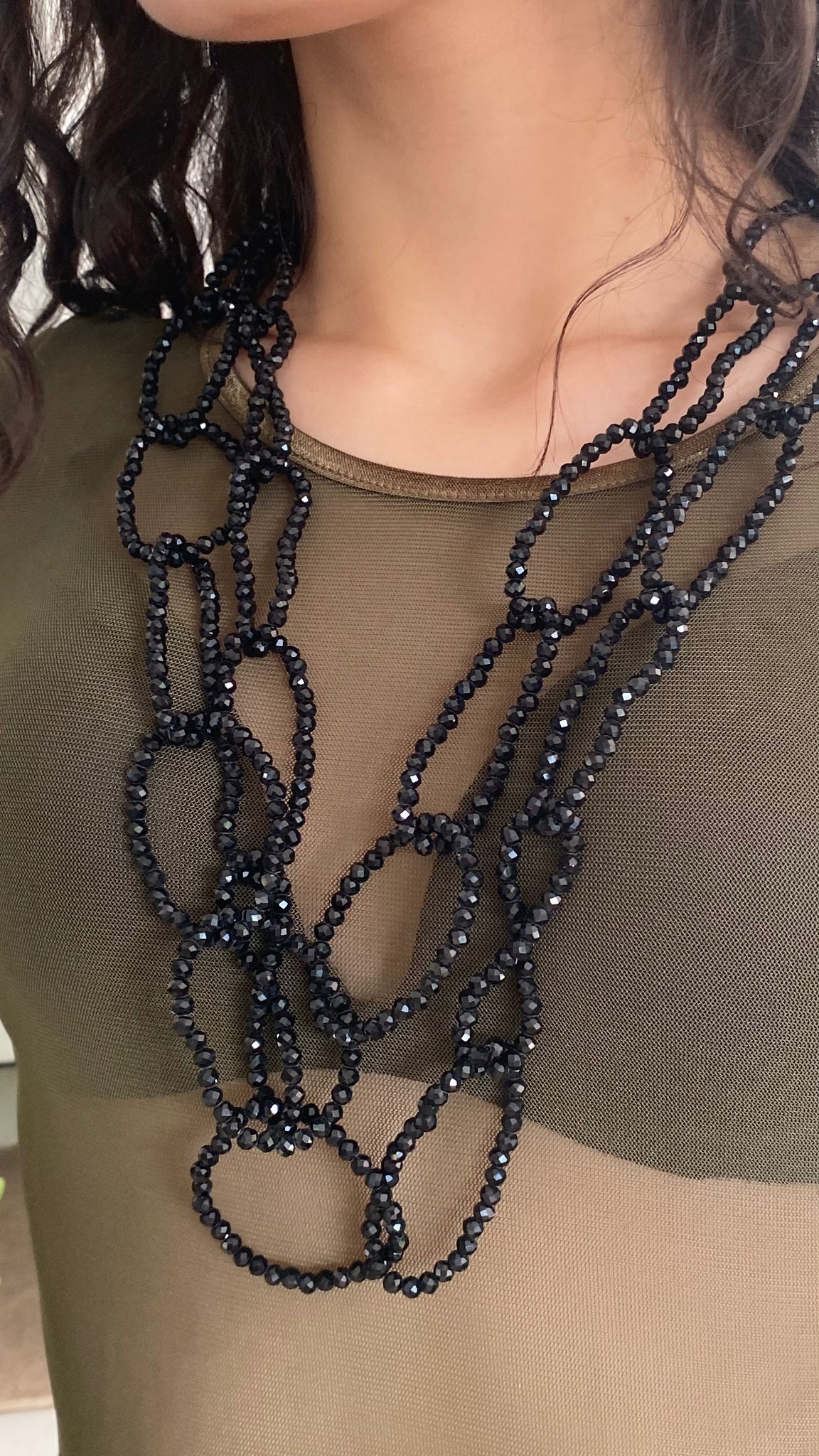 Collar negro de azabache efecto cadena de 2 vueltas