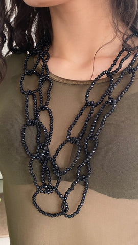 Collar negro de azabache efecto cadena de 2 vueltas