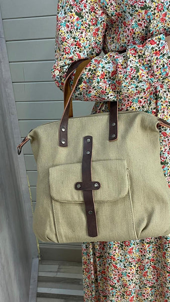 Bolso de tela de saco combinado con marrón