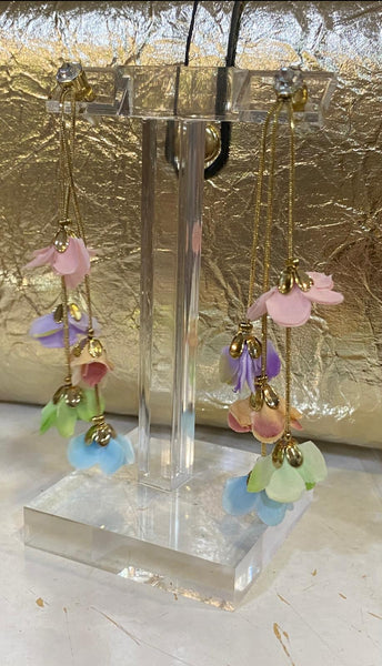 Pendientes largo de acero con flores