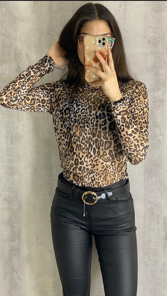 Top leopardo transparente