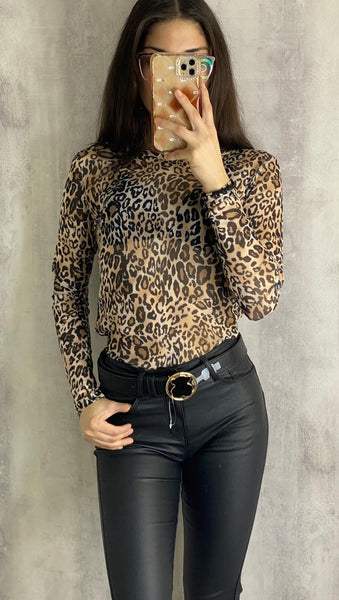 Top leopardo transparente