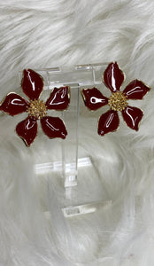 Pendientes grandes flor de acero en color teja y dorado
