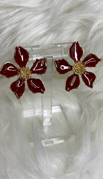 Pendientes grandes flor de acero en color teja y dorado