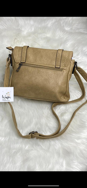 Bolso bandolera beige oscuro de poli piel