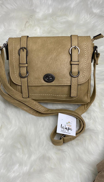 Bolso bandolera beige oscuro de poli piel