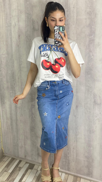 Camiseta de algodón, dibujo de cerezas
