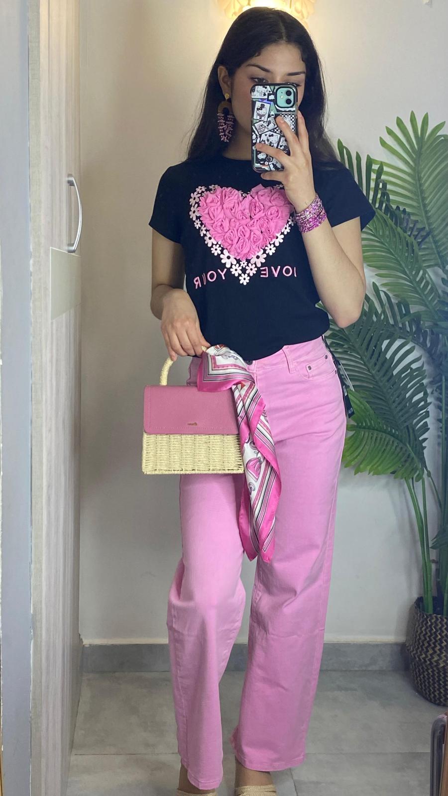 Bolso rafia y polipiel rosa