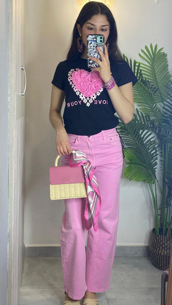 Bolso rafia y polipiel rosa