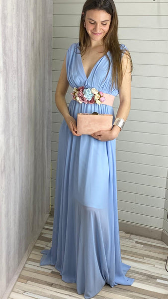 Vestido de fiesta de gasa azul bebé