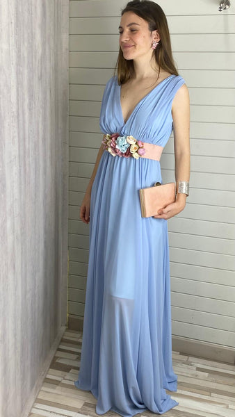 Vestido de fiesta de gasa azul bebé