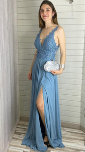 Vestido largo de tirante bordado con pedrería