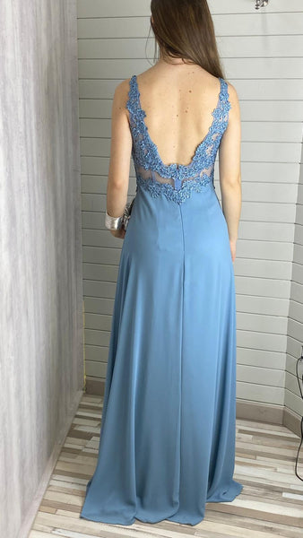 Vestido largo de tirante bordado con pedrería
