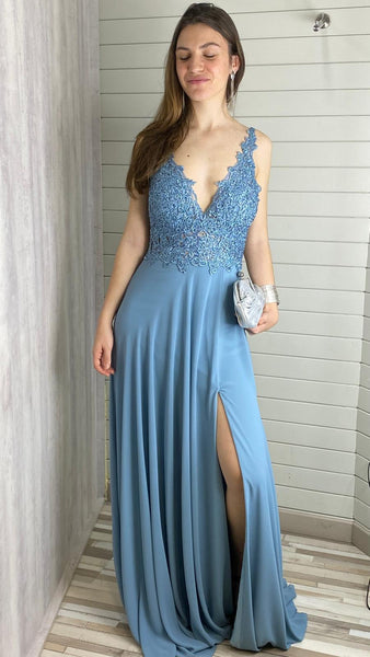 Vestido largo de tirante bordado con pedrería