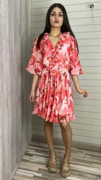 Vestido estampado en tonos corales