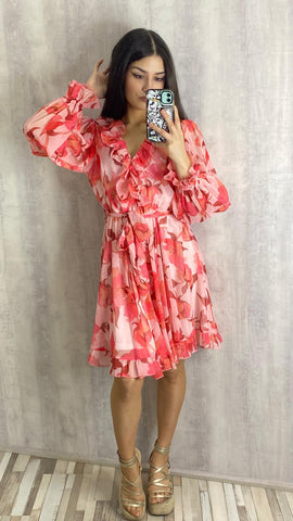 Vestido estampado en tonos corales