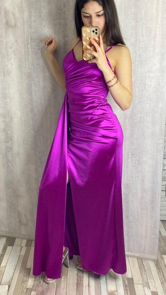 Vestido Sandra satinado en color buganvilla