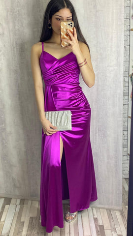 Vestido Sandra satinado en color buganvilla
