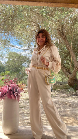 Pantalón satinado beige