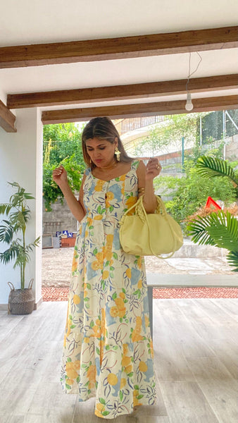 Vestido largo de lino estampado de limones