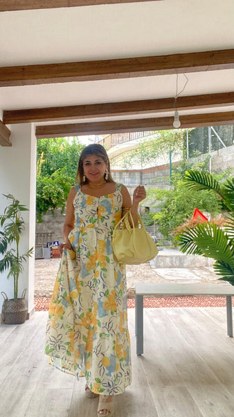 Vestido largo de lino estampado de limones