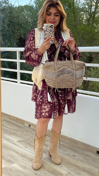 Bolso efecto borreguito color topo