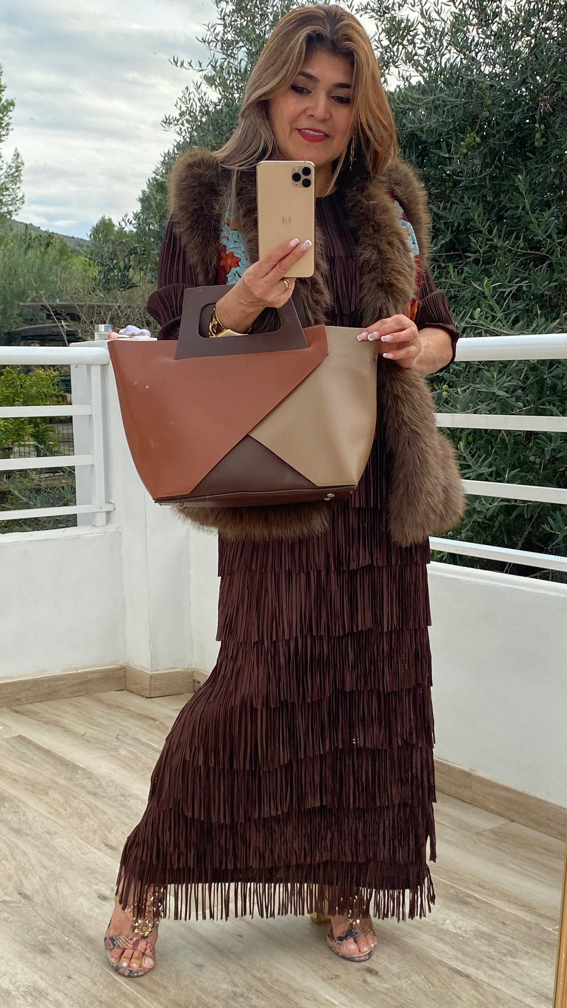 Bolso Donatela de polipiel combinado en tonos de marrones