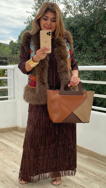 Bolso Donatela de polipiel combinado en tonos de marrones