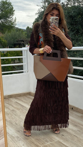 Bolso Donatela de polipiel combinado en tonos de marrones