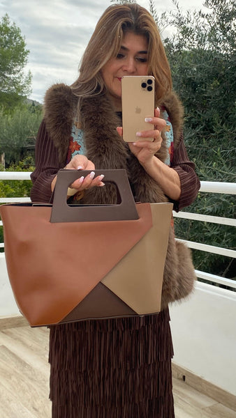 Bolso Donatela de polipiel combinado en tonos de marrones