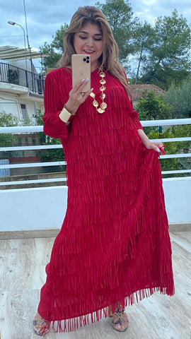 Vestido Alicia con flecos en rojo granate