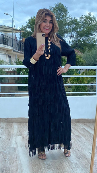 Vestido Alicia negro con flecos