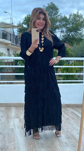 Vestido Alicia negro con flecos