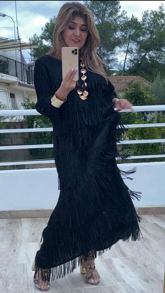 Vestido Alicia negro con flecos