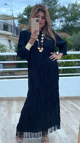 Vestido Alicia negro con flecos