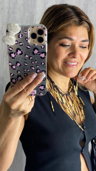 Collar dorado corto combinado en piel