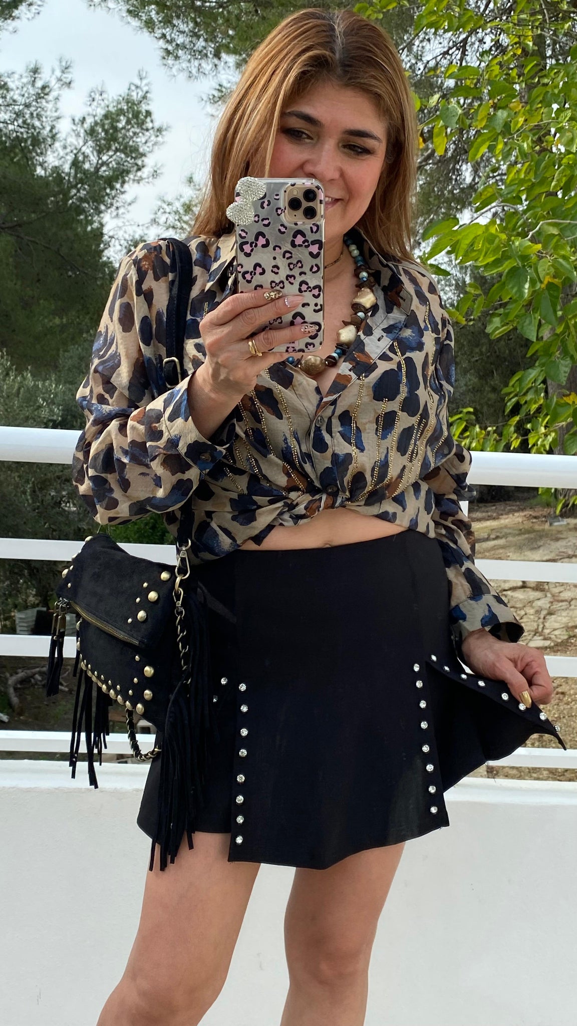 Falda pantalón de punto elástico con tachas